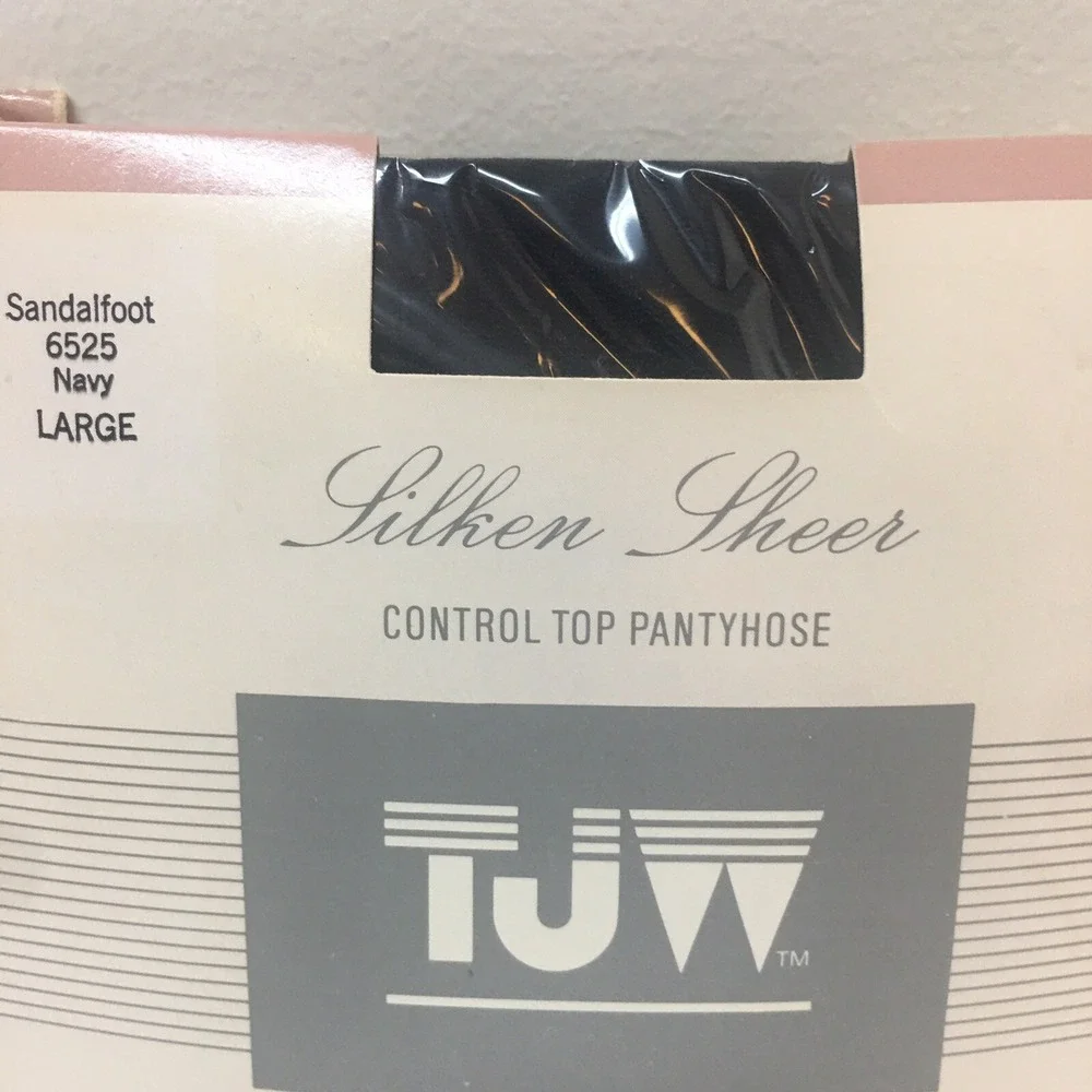Vintage TJW Mervyn's Navy & Burgundy Pantyhose 2 Pair Lot Size Large Control Top